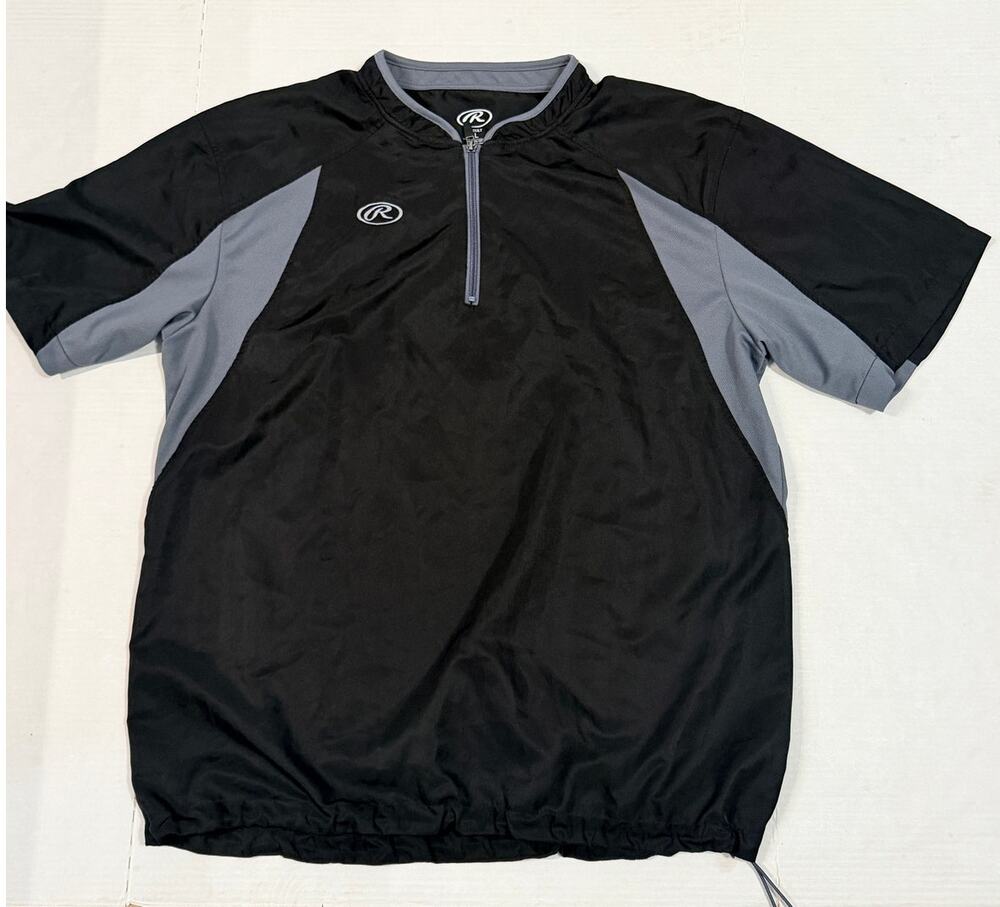 Rawlings 1/4 Zip Pullover Adult Large Black Gray Baseball Short Sleeve Shirt